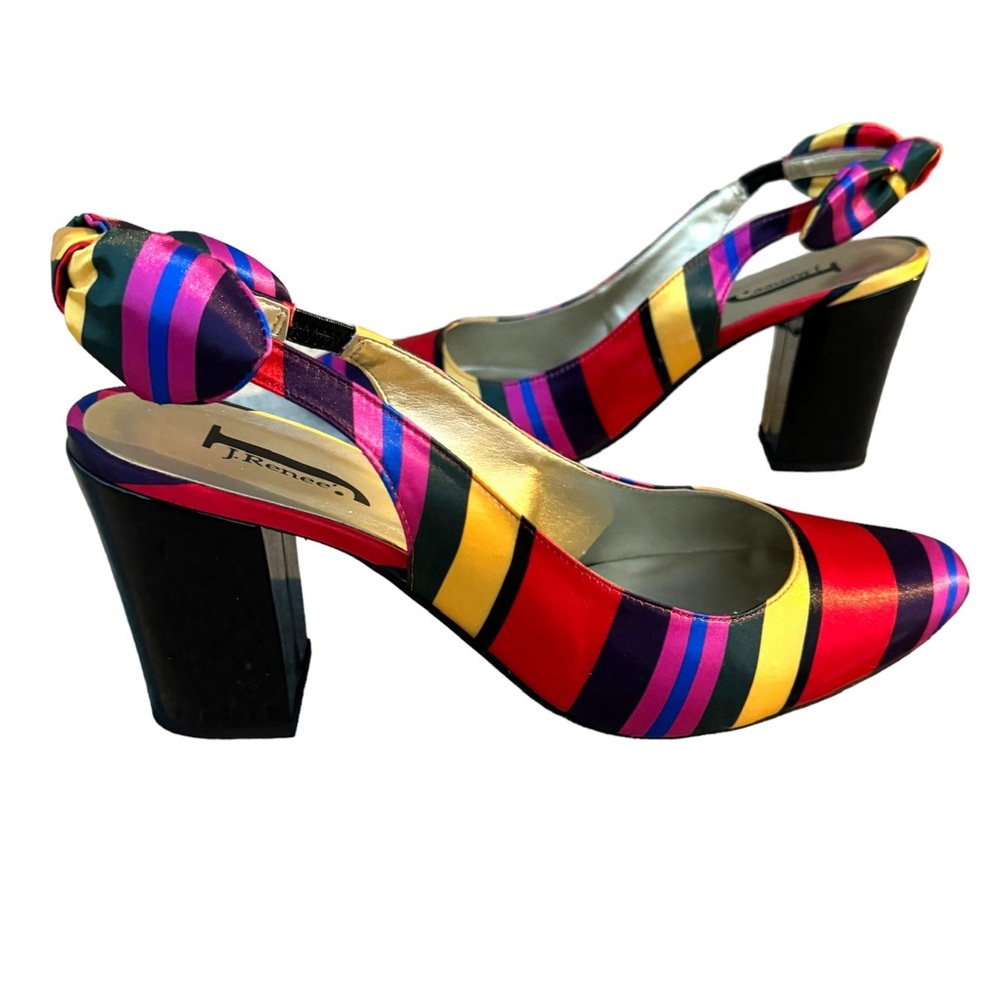 J.RENEE heels pumps chunky Slingback shoes NEW striped satin colorblock 13 black